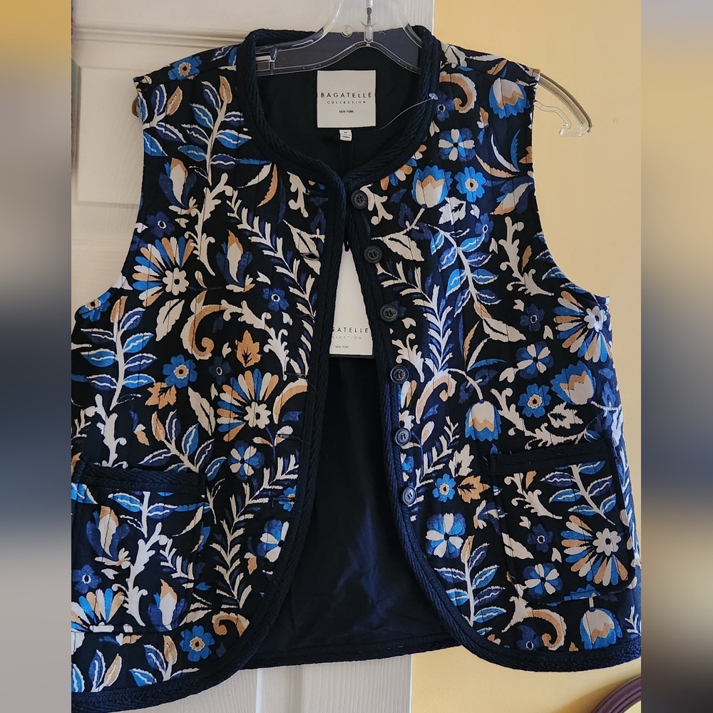 Bagatelle Navy Floral Embroidered Vest